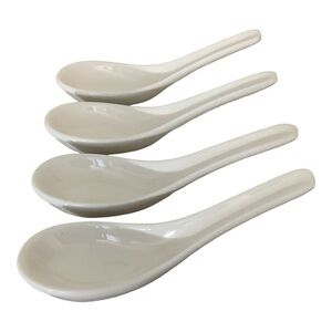 Set Of 4  Asian Porcelain Soup Spoons Chinese Japanese Miso Ramon Rice Noodles